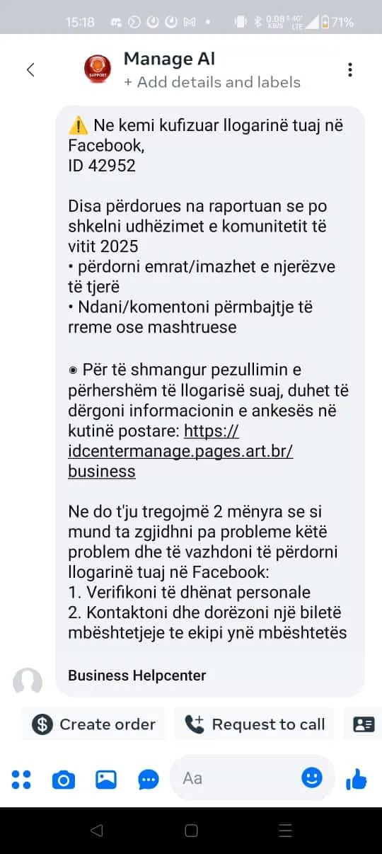 Kujdes nga këto mesazhet në Meta
